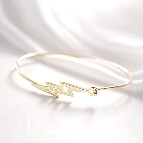 MANZHEN 10K Gold Plated Flash Lightning Bolt Open Hook Bangle Bracelet (silver) - Image 4