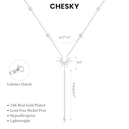 chesky 14k gold platedsilver long necklaces for womenlariat necklace dainty statement prom necklace rosary cross sun drop pendant jewelry gifts
