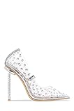 MissHeel Rhinestone Clear Heels for Women Closed Toe Stiletto Heels and Pumps Silver Sparkle Crystal Shoes Bride Bridesmaid Size 7