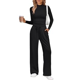 Trendy Queen Womens 2 Piece Matching Lounge Set Mock Turtleneck Top Wide Leg Pants Casual Sweatsuit with Pockets