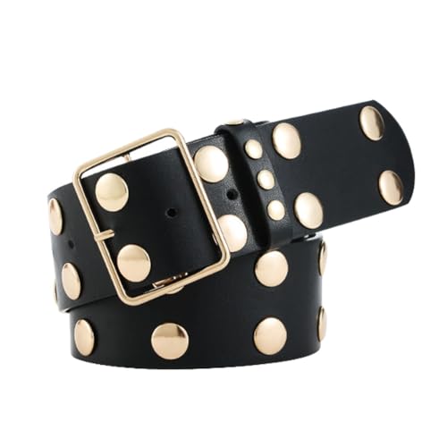 Fashion Women Wide Faux Leather Punk Circle Studded Waist Belt Ladies with Pin Buckle