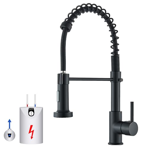 Cesinkin Wasserhahn Küche Niederdruck Flexibler Armatur Küche 2 Verstellmöglichkeiten 360° Schwenkbar Herunterziehbare Brause Mischbatterie Spültischarmatur Schwarz