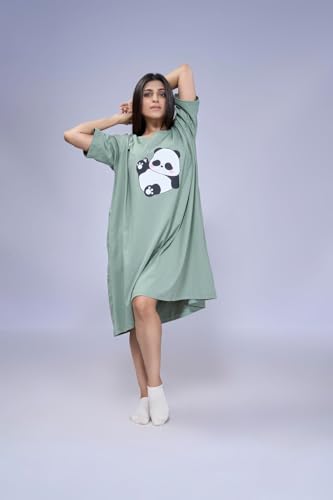 Image of LAMA STORE Women's Printed Oversized T-Shirt Dress, Cotton, 3 /4 Sleeve Length, Casual Loose Fit, Comfort Wear Extra Comfy Oversized Printed Pocket T-Shirt Dress