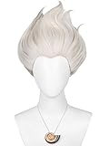 Short Curly Gray Blonde Sea-Witch Costume Wig + Necklace + Wig Cap Platinum Blonde Cosplay Wigs Synthetic Hair for Women Halloween Party