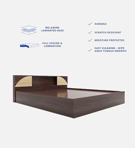 Image of Mintwud Pepperfry Engineered Wood Vida King Size Bed with Headboard and Box Storage | Wooden Double Bed Cot palang Furniture for Bedroom Living Room and Home (Walnut Melamine Finish)