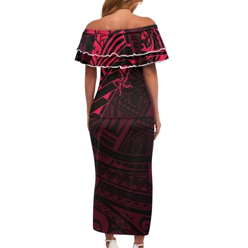 Women's Two Piece Set Polynesian Tapa Puletasi Samoan Vintage Ruffle Off Shoulder Long Party Maxi Dress Set3