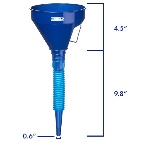 Image of Automotive Flex Funnel with Hose & Mesh Filter (2-Pack) - Wide Mouth Oil Funnel for Gas & Transmission Fluid - Color Coded Flexible Set for Garage & Emergency Kit (Black & Blue)