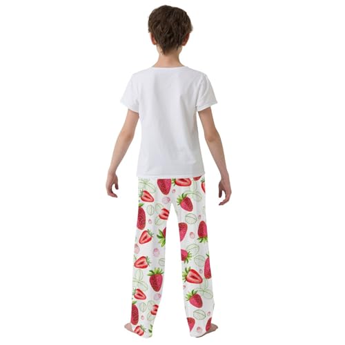 Strawberru Mint Leaf Boys Long Pants Soft Trousers Elastic Waist Kids Lounge Bottoms with Pockets S-XL3