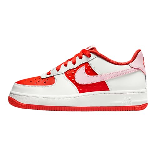 Nike Air Force 1 Big Kids' Shoes (HV5165-121, Summit White/Light Crimson/Fire Red/Pink Foam) Size 7