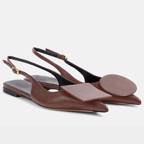Women's Fashion Circle Square Flats Sexy Closed Pointed Toe Slingback Ballet Flats Circle and Square Decorative Patches Dressy Flats for Women3