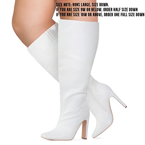 Rf Room Of Fashion Women's Plus Size Square Toe Knee High Dress Boots (Wide Calf Wide Width) White Pu Size.8.5 #TOP1
