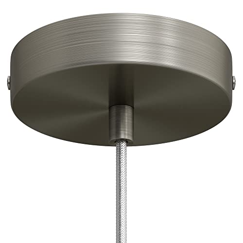 creative cables Kit rosone per lampadario da soffitto (serracavo cilindrico, metallo color titanio satinato, Ø 120 mm, 1 foro) – Fissaggio a staffa per lampadari e sospensioni singole