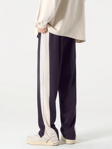 Image of GRECIILOOKS Trouser for Men | Man Relaxed Fit Trousers Twill Track Style | Straight Fit Wide Leg Trousers for Mens with Drawstring Waist | Korean Casual Travel Streetwear Pants