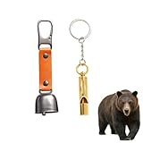 熊鈴,熊よけ鈴, 熊よけベル, マグネット式サイレンサー付き大音量クマベル2個パック、レザーボタンストラップ、クマカラビナ、ハイキングギア、サバイバル、ハイキング、サイクリング、釣り、登山用の真鍮製キャンプ用クマベル (キャラメルカラーをアップグレード)