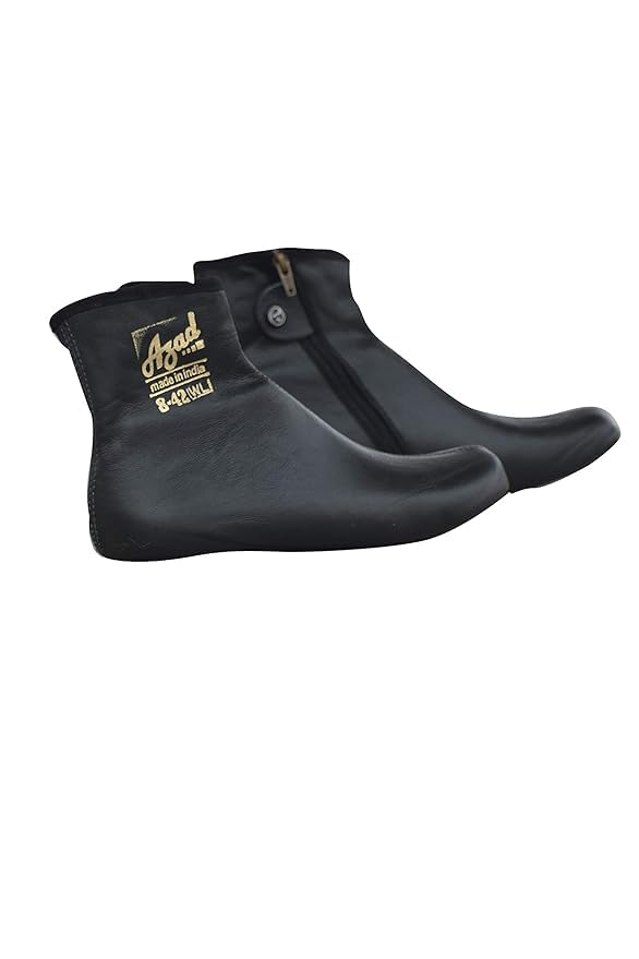 azad Genuine Leather Unisex Socks Winter Socks with Zipper Soft Halaal Leather Slipper Socks for Men and women, Pure Inside Fleece for Male and Female Moisturizing Socks, Size-8, Color: Black-picture-29