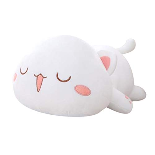 Julvie Cat Stuffed Animals Toy,Soft Kitten Plush Pillow Gifts Cat Lying Down Hugging Pillow Plush for Kids and Girls, 11.8 inch, White Eyes Closed