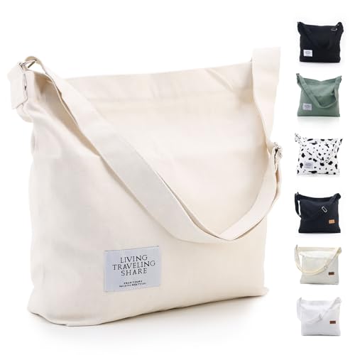 Image of COOLOME Canvas Tote Bag for Women - Crossbody, Shoulder, Travel & Beach Bag
