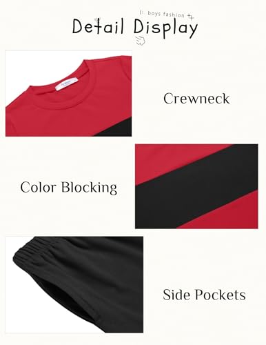 Image of Arshiner Boys' 2-Piece Cotton Outfit Color Block T-Shirt and Shorts Set Summer Camo Clothes for Kids 5-14 Years