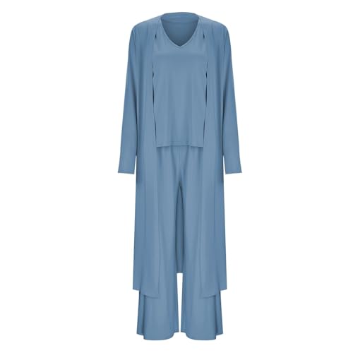 Women's Casual 3 Piece Lounge Set - V Neck Vest Cardigan Sets with Wide Leg Long Pants, Soft Loungewear Suit2