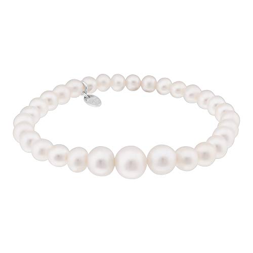 Preisvergleich Produktbild LOVpearl Perlen Armband 925er Silber Süßwasser Bouton Zuchtperlen Bouton Stretch Armreif Bracelet Armschmuck (Größenverlauf Ø5,5-8 mm)