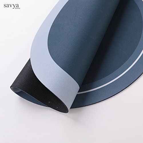 Image of SAVYA HOME Anti Skid Bath Mat | Dry Rubber Backed | Non-Slip Water Absorbing Mat | Door Mats for Bathroom | Mats for Floor | Bathroom Mats | Bathroom Accessories | Home Decor | Blue - 40 X 60cm