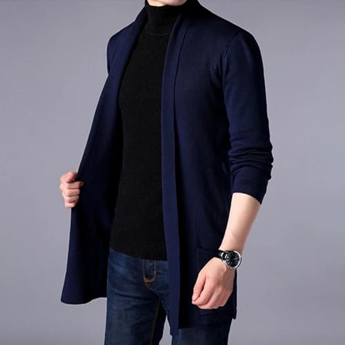 Suéter de punto trenzado para hombre abrigo largo acanalado casual 7
