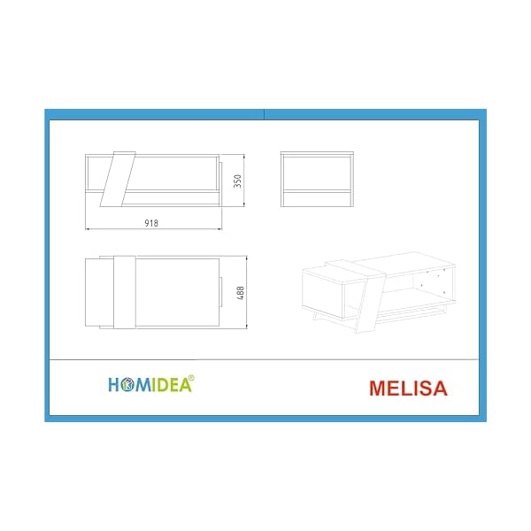 HOMIDEA MELISA Table Basse Moderne pour Salon - Design Tendance avec Étagère 91,8 x 48,8 x 35 cm (Briarsmoke)