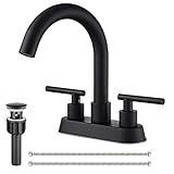 Cinwiny Matte Black Bathroom 4 Inch Centerset Sink Faucet SUS304 Double Handles Swivel Spout Deck Mo