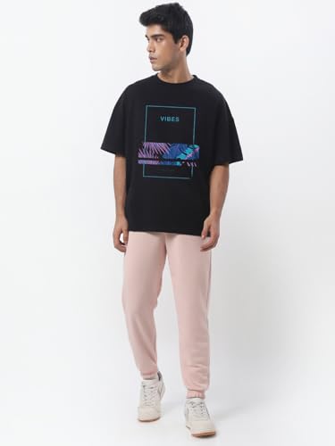 Image of Bewakoof Men's Graphic Printed 100% Cotton T-Shirt - Oversized Fit, Round Neck, Half Sleeves
