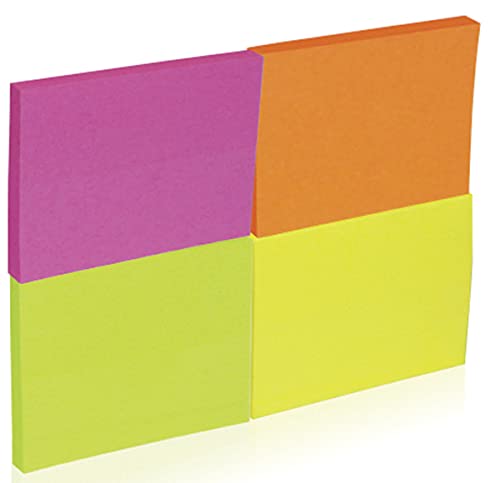 DONAU 7578001PL-99 Haftnotizen Selbstklebender Notizblock Sticky Notes Neonfarben, 38x51mm, 4x50 blätter/ Wasserlöslicher Klebstoff/ Möglichkeit des Umklebens von Blättern