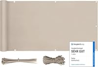 Sekey Balkon Sichtschutz Balkonabdeckung Balkonverkleidung blickdichte Wind- und UV-Schutz, 100% Privatsphäre, mit Ösen, Nylon Kabelbinder und Kordel, 75 x500cm Taupe