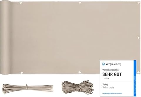 Sekey Balkon Osłona prywatności Polyster Wiatr Ochrona przed promieniowaniem UV, nieprzezroczysty, odporny na warunki atmosferyczne, z klipsami i sznurkami, 90 x 300 cm Szarobrązowy