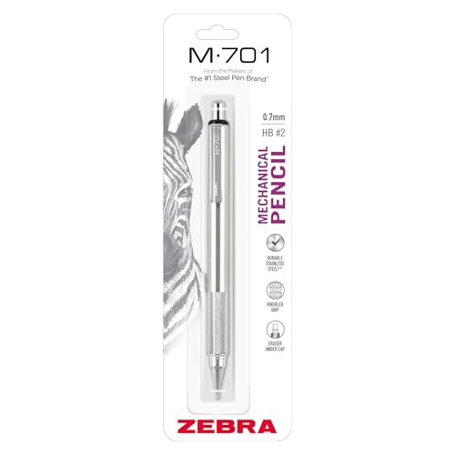 Zebra Pen, M-701 Mechanical Pencil, 0.7mm Point, Durable Stainless Steel Barrel, Knurled Metal Grip, Refillable, STEEL Series, Ideal for Tactical Use, 1-Pack, (59411)