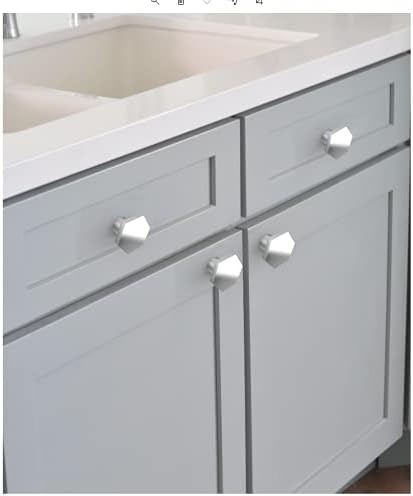 Miniatura 5 de trust4care Paquete de 8 pomos hexagonales de níquel cepillado para gabinete de baño, zinc sólido de 1-13 pulgadas, tiradores hexagonales plateados