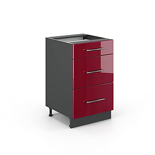Vicco Meuble Cuisine Fame-Line, Rouge Bordeaux Haute Brillance, 50cm sans PT, à Combiner avec d'autres modules de la série Fame-Line