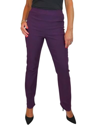 Paulo Due Women's Elasticated Waist Trousers Pull On High Waist Straight Leg Trousers Evening Day Office Work Purple 8-22 (12)