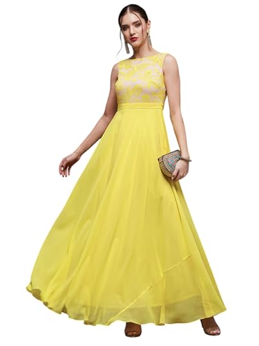 Image of Miss Chase Women's Round Neck Sleeveless Floral Lace Fit & Flare Maxi Dress