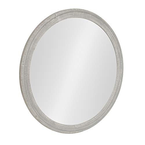 Kate and Laurel Mansell Round Wooden Decorative Accent Wall Mirror, 28 inch Diameter, Distressed Gray - Image 3
