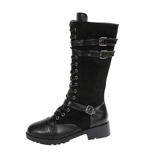 Generisch Botines para mujer, con cordones, de ante, elegantes, con tacón, botines de equitación, botas de equitación, botas occidentales, con cuña, informales, Negro , 41 EU