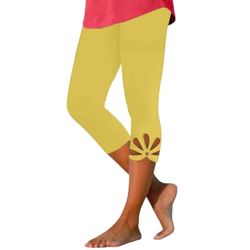 Amazon Warehouse Sale-Clearance Cropped Leggings for Women Lightweight Yoga Capris Workout Capris with Pockets Crop Leggings with Pockets for Women Workout Pants with Yellow Small