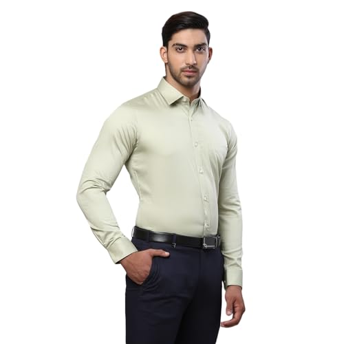 Image of Raymond Men Cotton Slim Fit Solid Pattern Semi Cut Away Collar Formal Shirt