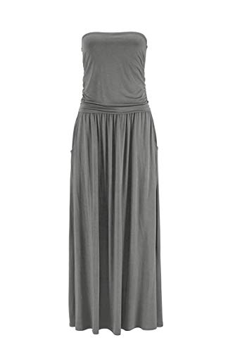 Image of Alaster Queen Women's Strapless Bandeau Summer Long Floral Dress Off Shoulder Beach Maxi Dress with Pockets