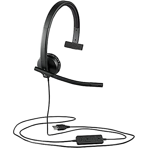 Logitech H570e Wired Headset, Mono Headphones with Noise-Cancelling Microphone, USB, in-Line Controls with Mute Button, Indicator LED, PC/Mac/Laptop - Black