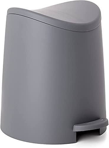 Image of Superio Mini Plastic Bathroom Trash Can with Lid 3 Liter Grey Modern Curved Step On Trash Can with Foot Pedal, Mini Kitchen Waste Bin, Durable and Soft Close for Bedroom, Office, Under Desk