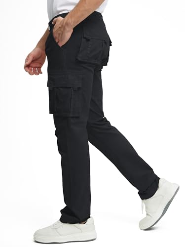 Cargo Pants for Men Cotton Fabric 6 Deep Pockets Straight-Leg Design Work Pants for Men Black 422