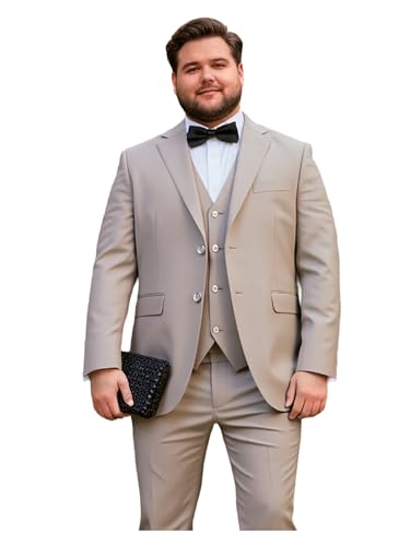 Plus Size Suits for Men Notch Collar Tuxedo Blazer Vest Pants Solid Prom Business Party Event Banquet Performance