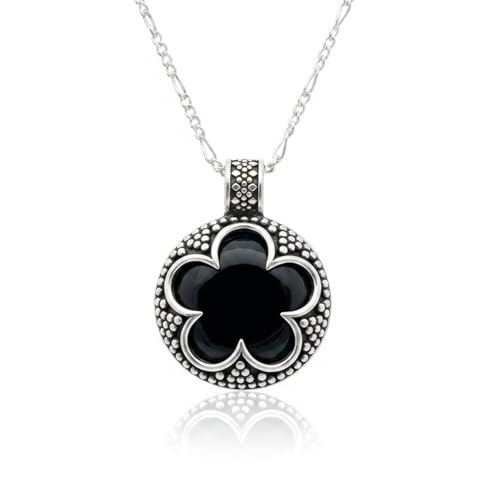 Only faith Collar con Amuleto Gotland de Plata de ley 925, Colgante de Piedra Natural Amuleto de proteción, Cadena Italiana 45cm, con Caja de Regalo (Gotland Turmalina Negra Grande)