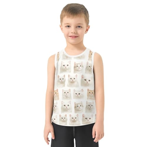 Boys Tank Top Shirts Cat Animal White Sleeveless T-Shirts Crew Neck for Kids Clothing Children2