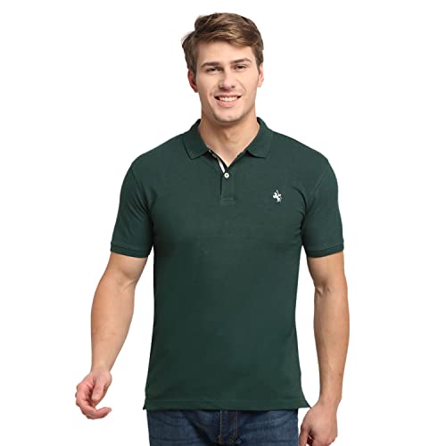 Image of Cantabil Men's Cotton Blend Solid Polo Neck T-Shirt (Regular Fit)