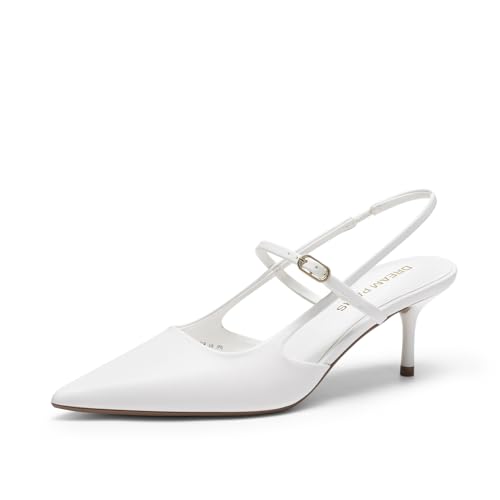 DREAM PAIRS Mary Jane Kitten Heels for Women Slingback Pumps - Comfortable Pointed Closed Toe Low Heel Dress Shoes 2.36 Inch for Office Work Party Wedding Church 6.5 White